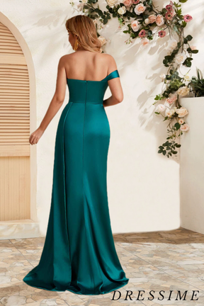 Dressime Mermaid Strapless Satin Slit Long Bridesmaid Dress With Train dressime