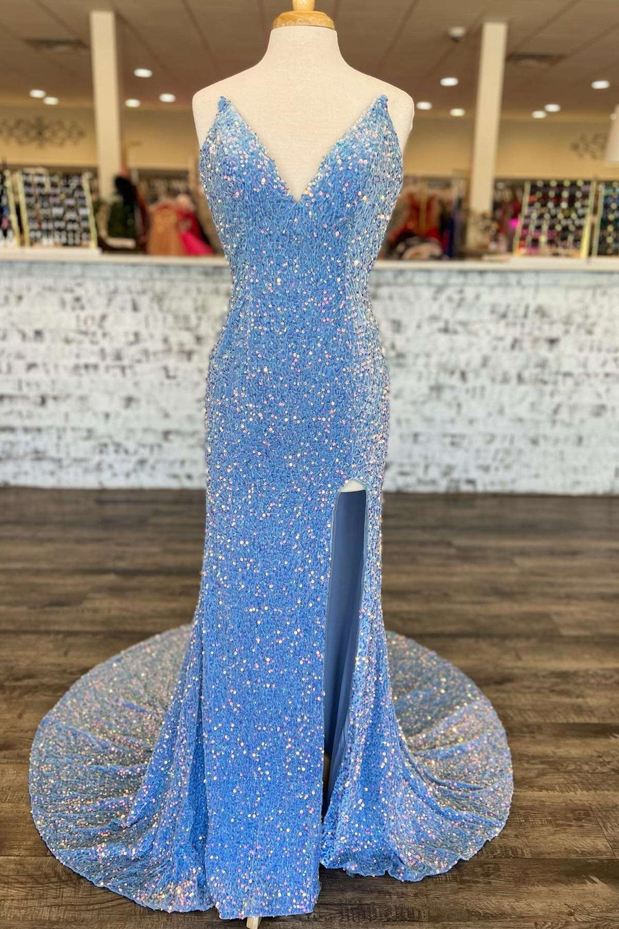 Dressime Mermaid Strapless Sequin Prom Dress with Slit dressime