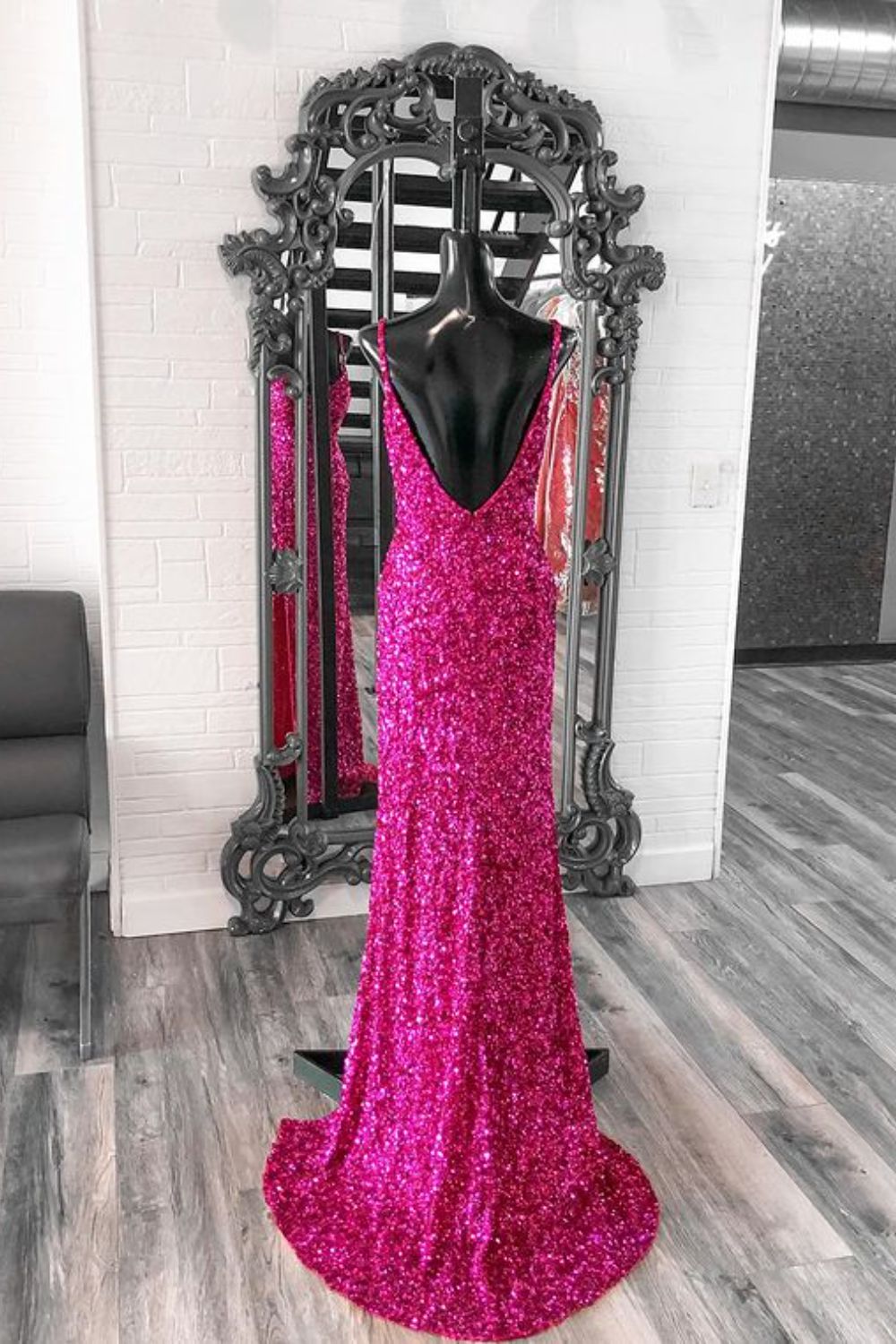 Dressime Mermaid Strapless Sequin Slit Long Prom Dress dressime