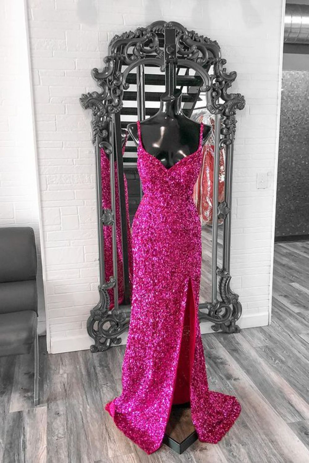 Dressime Mermaid Strapless Sequin Slit Long Prom Dress dressime