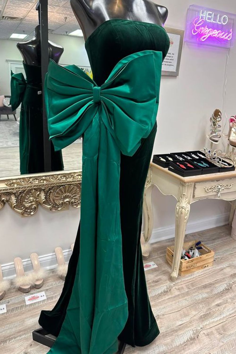 Dressime Mermaid Strapless Velvet Long Prom Dress With BowKnot dressime