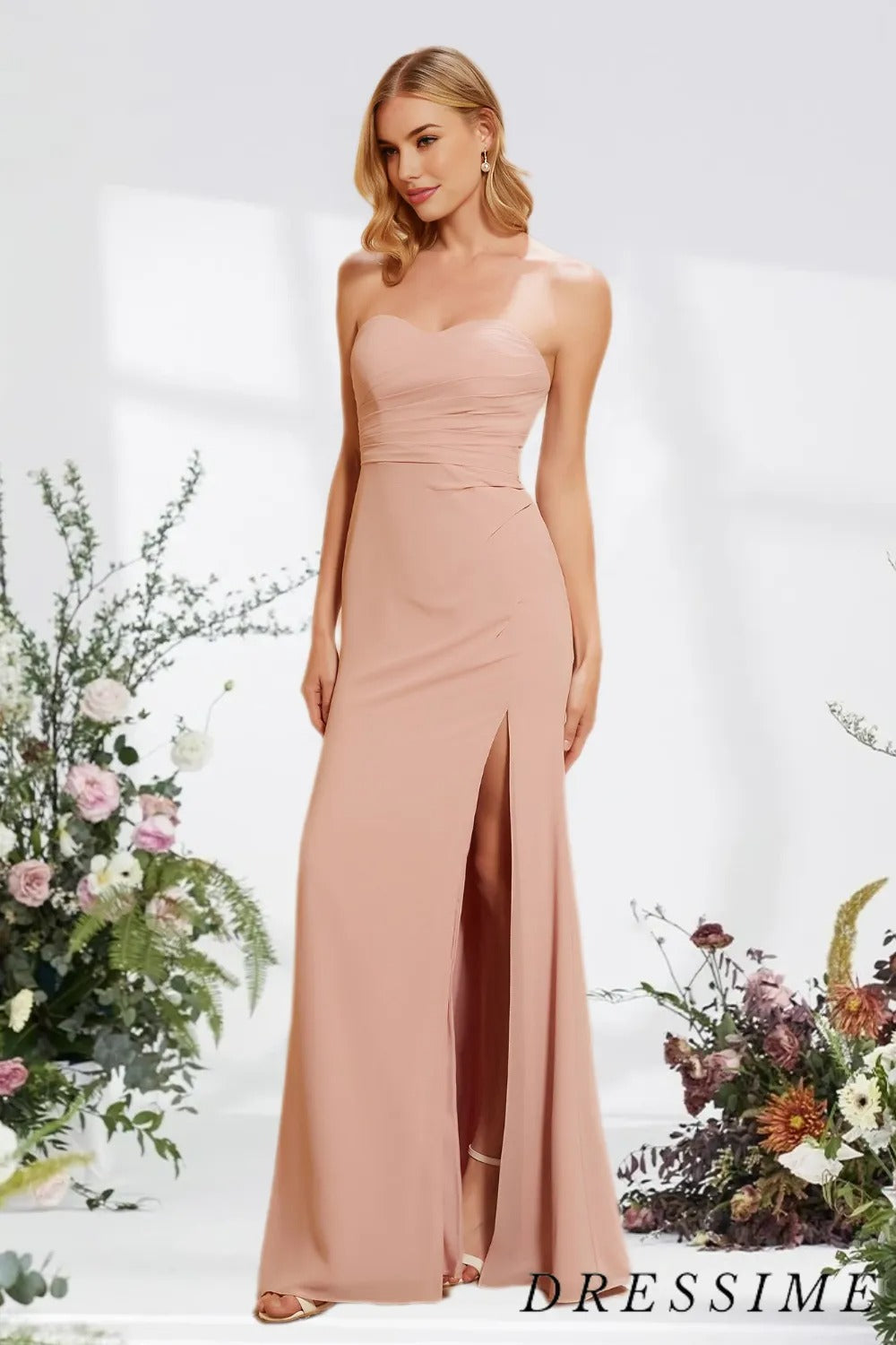 Dressime Mermaid Sweetheart Chiffon Long Bridesmaid Dress With Slit dressime