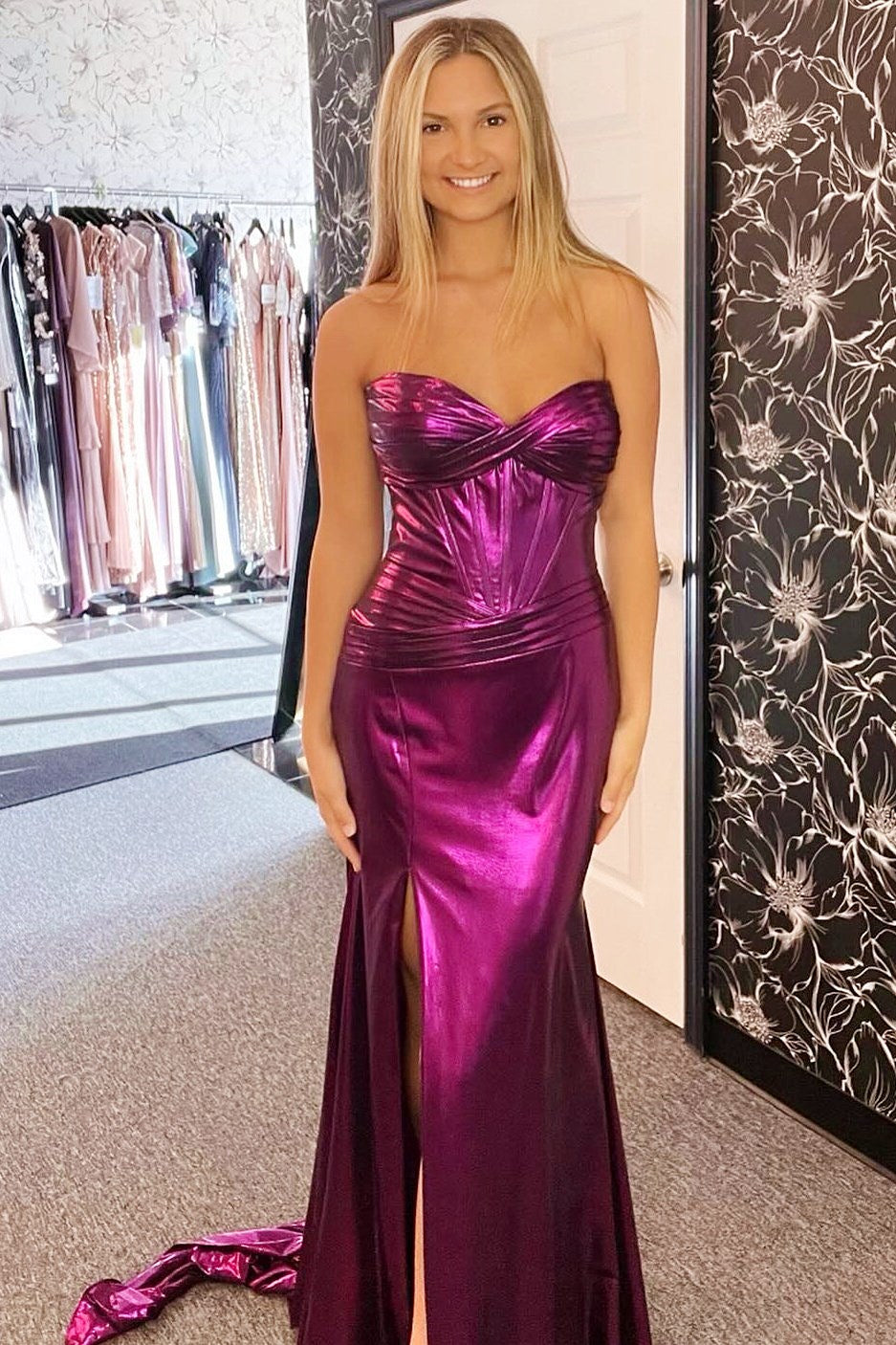 dressimeMermaid Sweetheart Ruching Trumpet Long Prom Dresses with Slit 