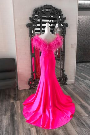 Dressime Mermaid V Neck Slit Long Prom Dress With Feathers dressime