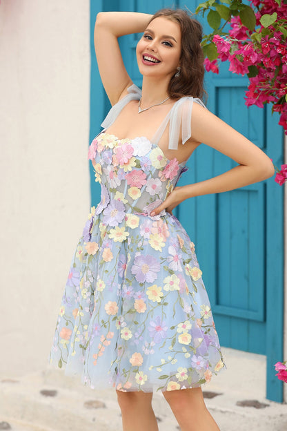 Dressime New Arrival A Line Sweetheart Mini Homecoming Dresses With 3D Flower dressime