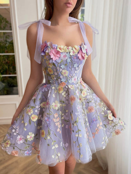 Dressime New Arrival A Line Sweetheart Mini Homecoming Dresses With 3D Flower dressime