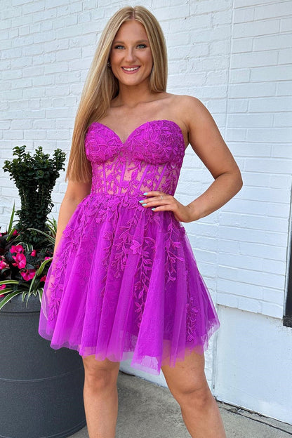 dressimeNew Arrival Homecoming Dresses Strapless A Line Tulle With Applique 