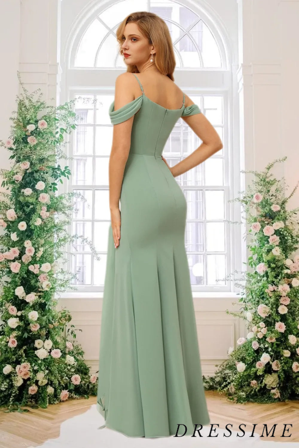 Dressime New Arrival Sheath Off The Shoulder Slit Bridesmaid Dresses dressime