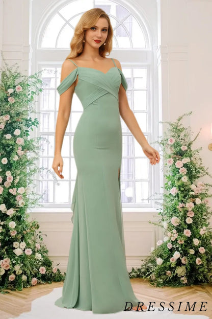 Dressime New Arrival Sheath Off The Shoulder Slit Bridesmaid Dresses dressime