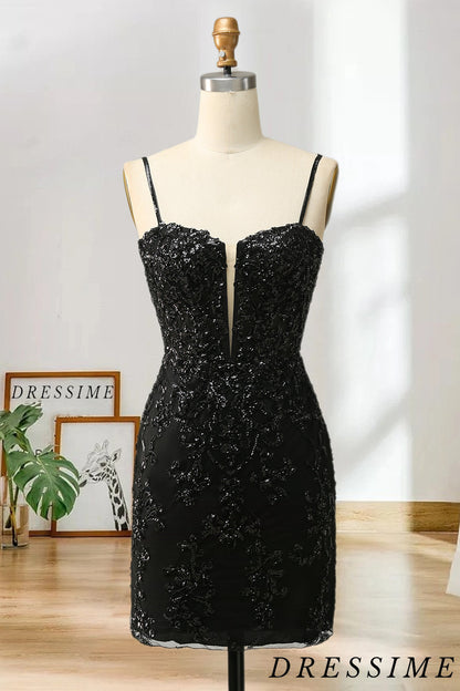 Dressime New Arrival Spaghetti Straps Sheath Sequin With Lace Homecoming Cocktail Dresses dressime