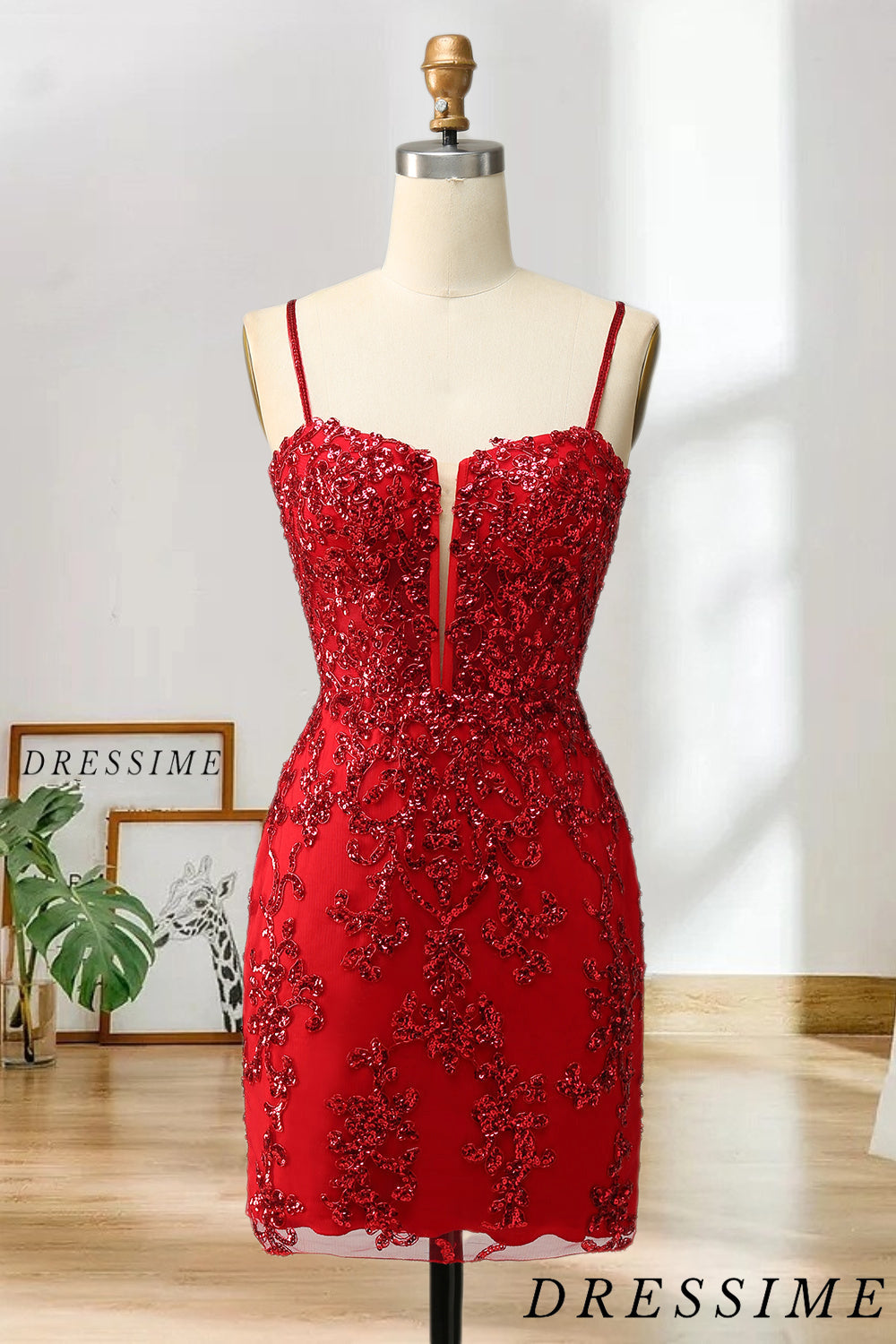 Dressime New Arrival Spaghetti Straps Sheath Sequin With Lace Homecoming Cocktail Dresses dressime