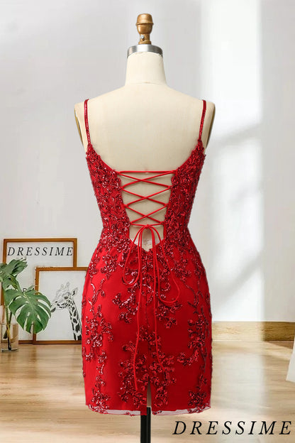 Dressime New Arrival Spaghetti Straps Sheath Sequin With Lace Homecoming Cocktail Dresses dressime