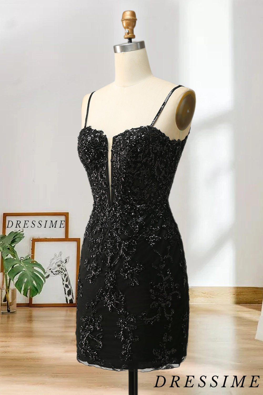 Dressime New Arrival Spaghetti Straps Sheath Sequin With Lace Homecoming Cocktail Dresses dressime