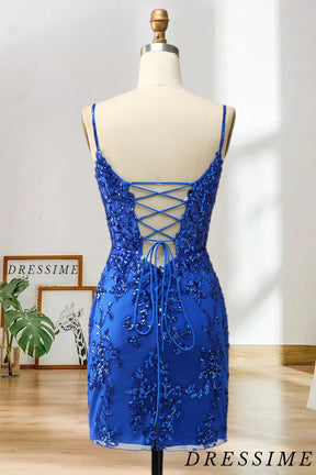 Dressime New Arrival Spaghetti Straps Sheath Sequin With Lace Homecoming Cocktail Dresses dressime