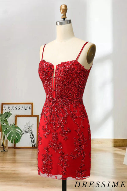 Dressime New Arrival Spaghetti Straps Sheath Sequin With Lace Homecoming Cocktail Dresses dressime