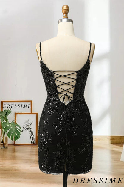 Dressime New Arrival Spaghetti Straps Sheath Sequin With Lace Homecoming Cocktail Dresses dressime