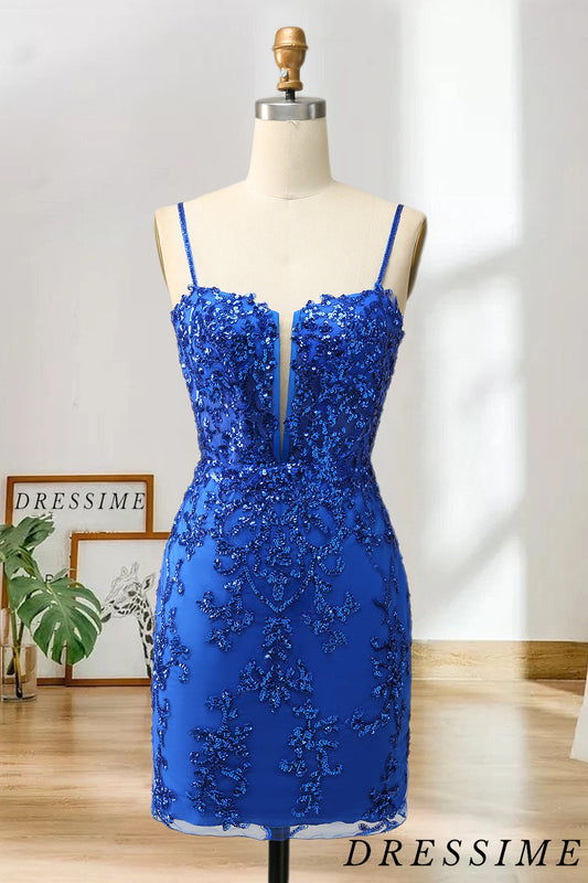 Dressime New Arrival Spaghetti Straps Sheath Sequin With Lace Homecoming Cocktail Dresses dressime