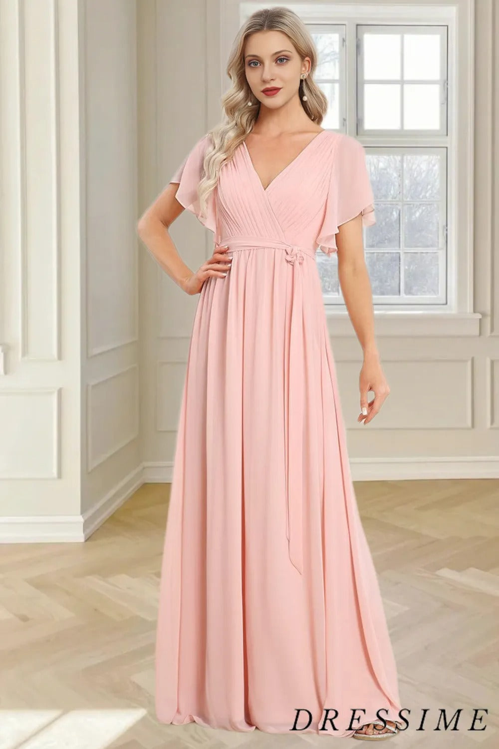 Dressime New Arrival V Neck A Line Chiffon Bridesmaid Dresses dressime