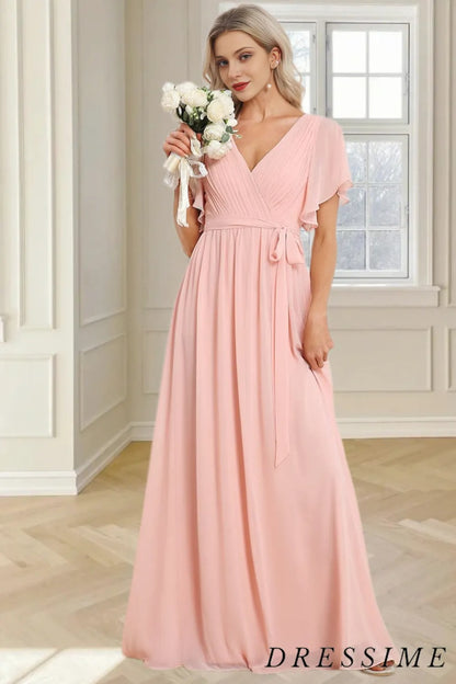 Dressime New Arrival V Neck A Line Chiffon Bridesmaid Dresses dressime