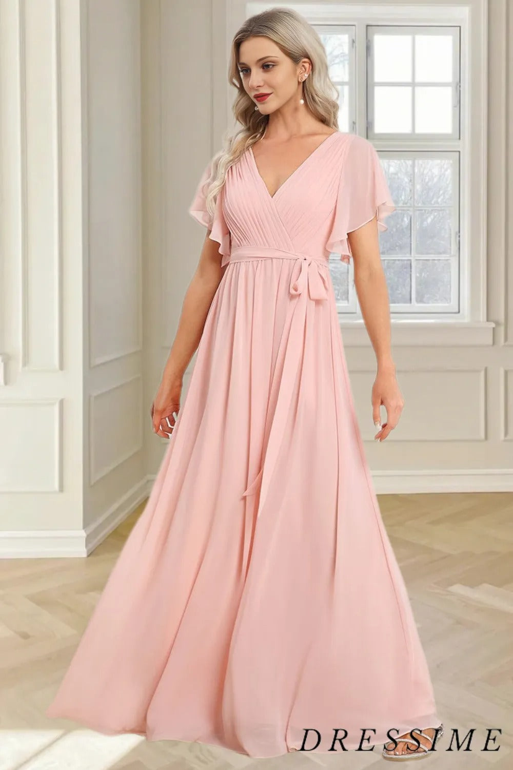 Dressime New Arrival V Neck A Line Chiffon Bridesmaid Dresses dressime