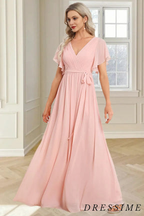 Dressime New Arrival V Neck A Line Chiffon Bridesmaid Dresses dressime