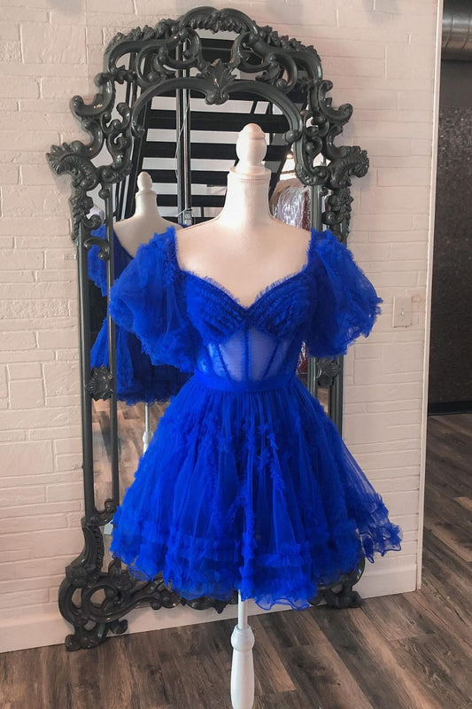 Dressime Off The Shoulder A Line Homecoming Dresses Tulle With Ruffles dressime