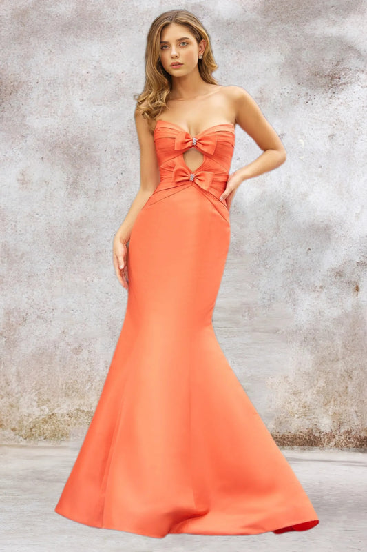 Dressime Orange Mermaid Sweetheart Satin Slit Prom Dress with Bowknot dressime