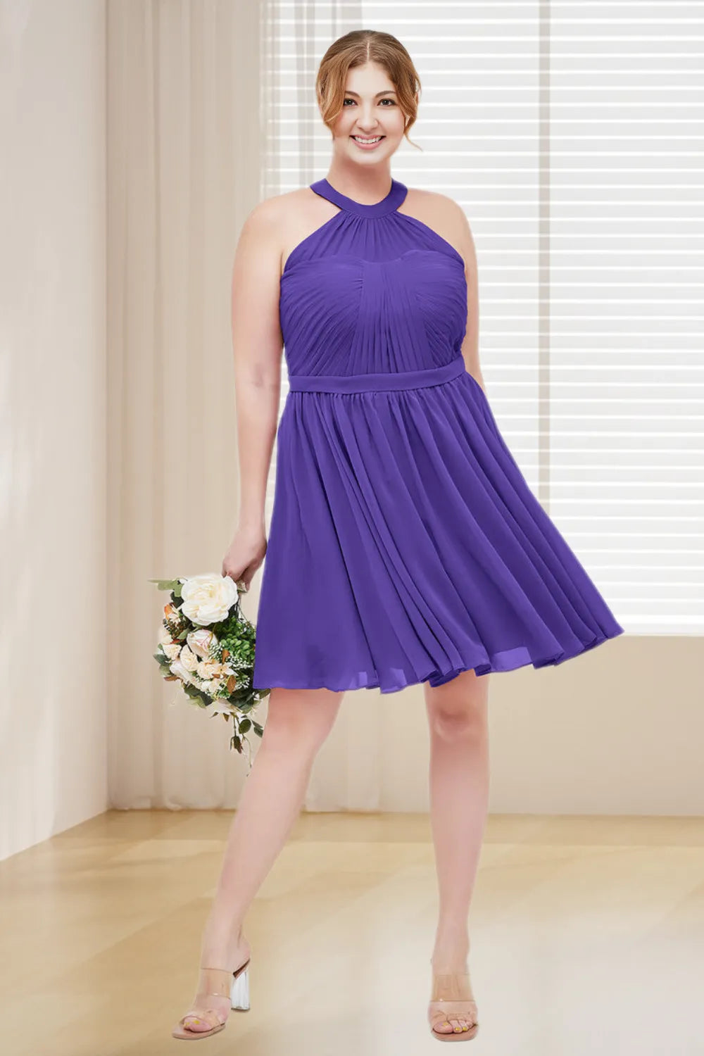 Dressime Plus Size Chiffon Halter Short Bridesmaid Dress dressime