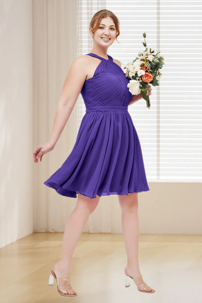 Dressime Plus Size Chiffon Halter Short Bridesmaid Dress dressime