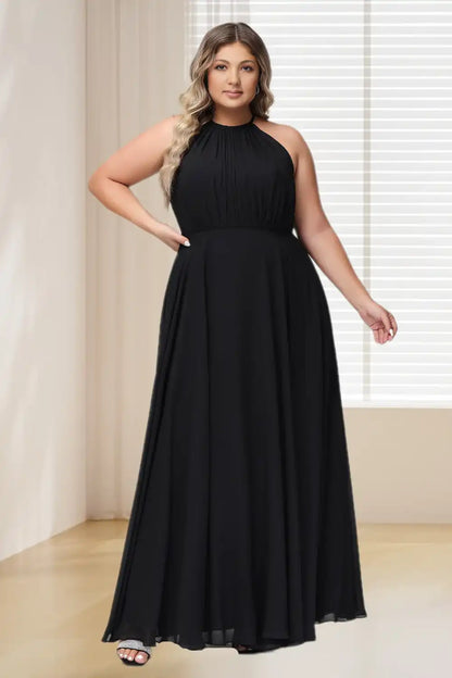 Dressime Plus Size Halter Chiffon Long Bridesmaid Dress dressime