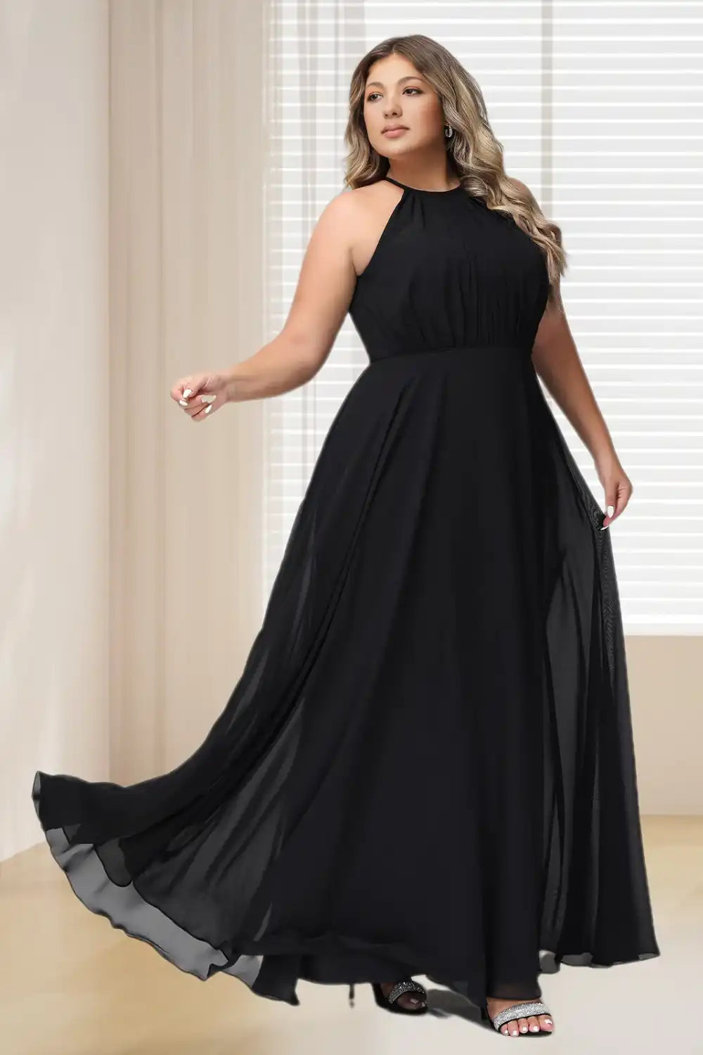 Dressime Plus Size Halter Chiffon Long Bridesmaid Dress dressime