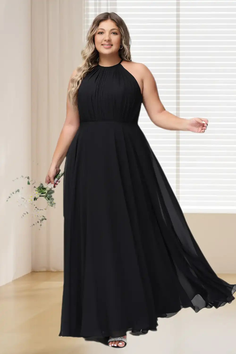 Dressime Plus Size Halter Chiffon Long Bridesmaid Dress dressime