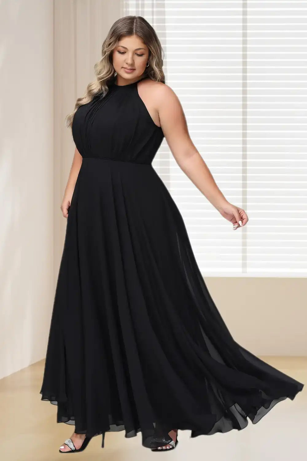 Dressime Plus Size Halter Chiffon Long Bridesmaid Dress dressime