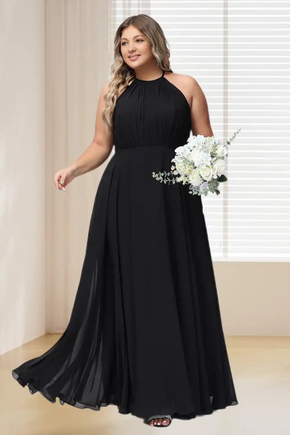 Dressime Plus Size Halter Chiffon Long Bridesmaid Dress dressime