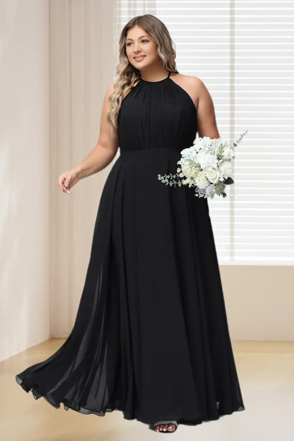 Dressime Plus Size Halter Chiffon Long Bridesmaid Dress dressime