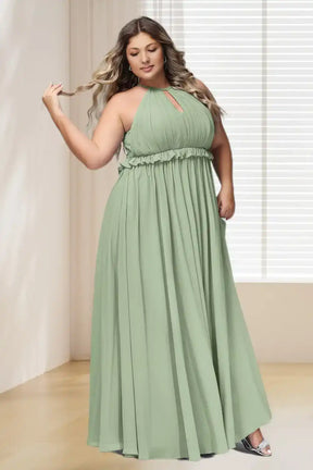 Dressime Plus Size Halter Keyhole Chiffon Long Bridesmaid Dress dressime