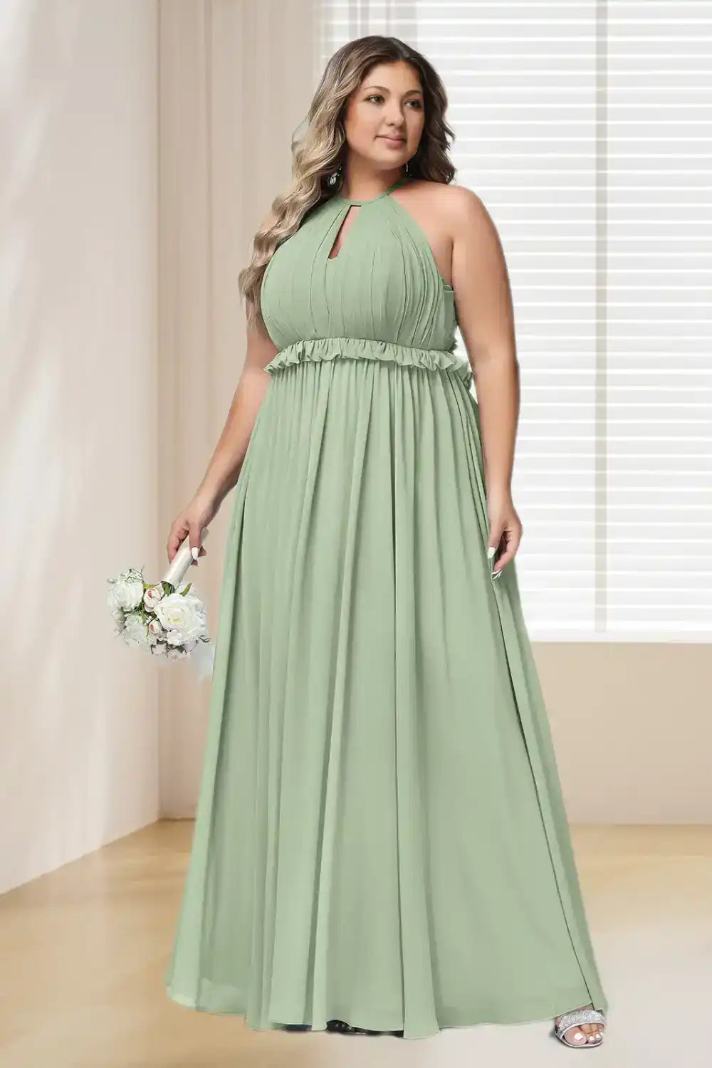 Dressime Plus Size Halter Keyhole Chiffon Long Bridesmaid Dress dressime