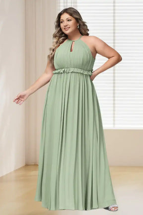 Dressime Plus Size Halter Keyhole Chiffon Long Bridesmaid Dress dressime