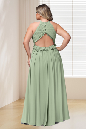 Dressime Plus Size Halter Keyhole Chiffon Long Bridesmaid Dress dressime