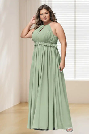 Dressime Plus Size Halter Keyhole Chiffon Long Bridesmaid Dress dressime