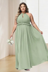 Dressime Plus Size Halter Keyhole Chiffon Long Bridesmaid Dress dressime