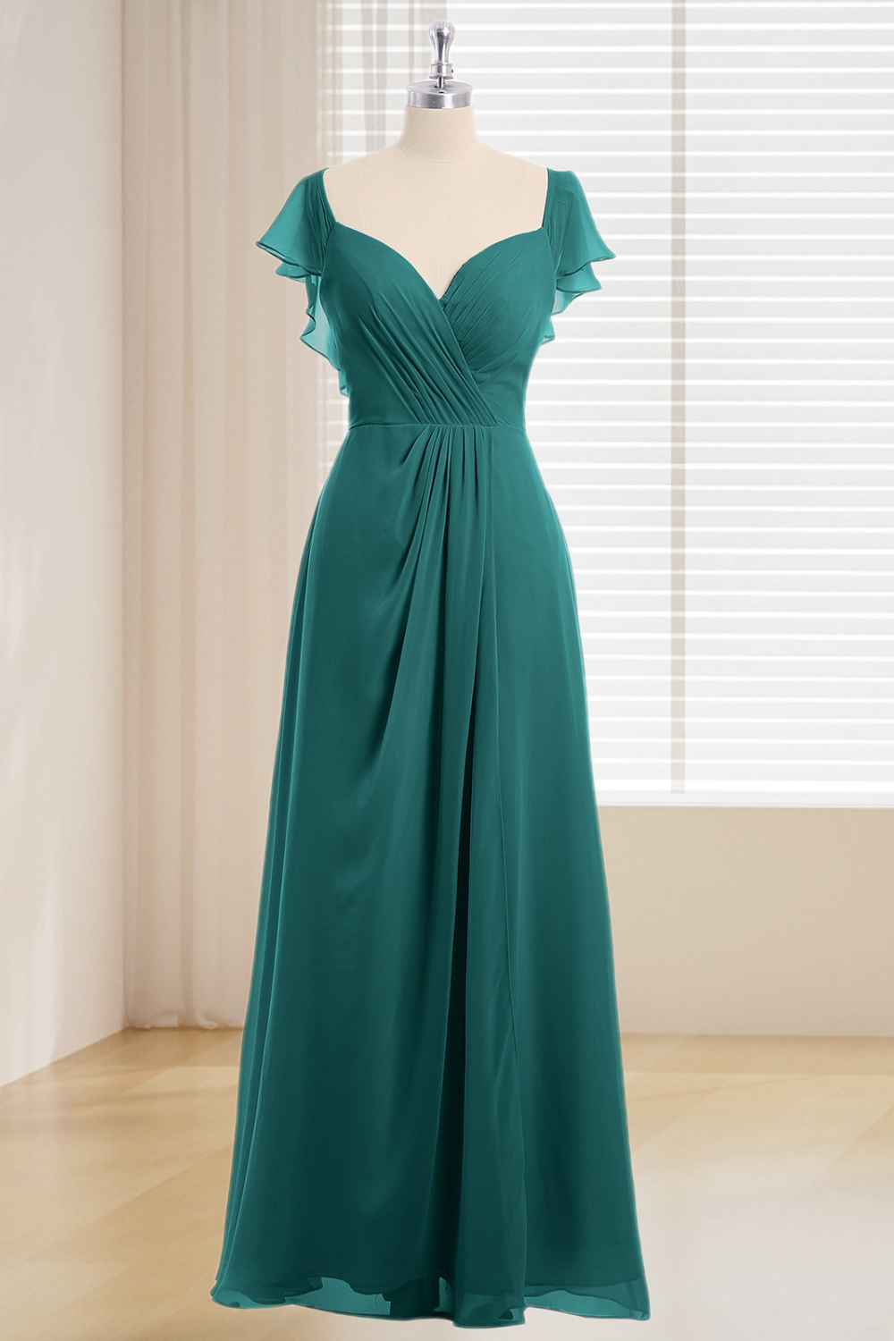 Dressime Plus Size Off The Shoulder Cap Sleeves Chiffon Long Bridesmaid Dress With Slit dressime