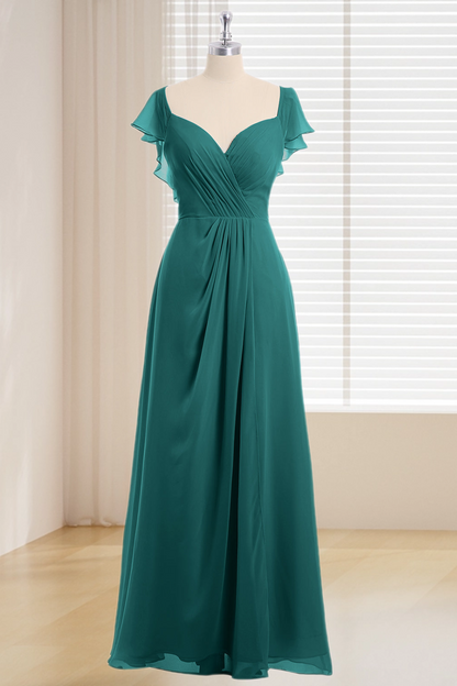 Dressime Plus Size Off The Shoulder Cap Sleeves Chiffon Long Bridesmaid Dress With Slit dressime