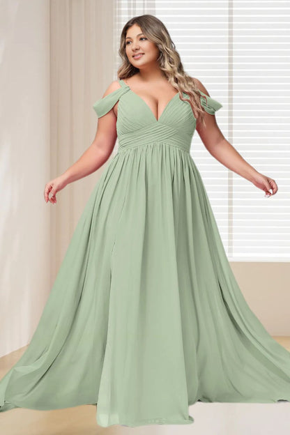 Dressime Plus Size Off The Shoulder Chiffon Bridesmaid Dress With Slit dressime