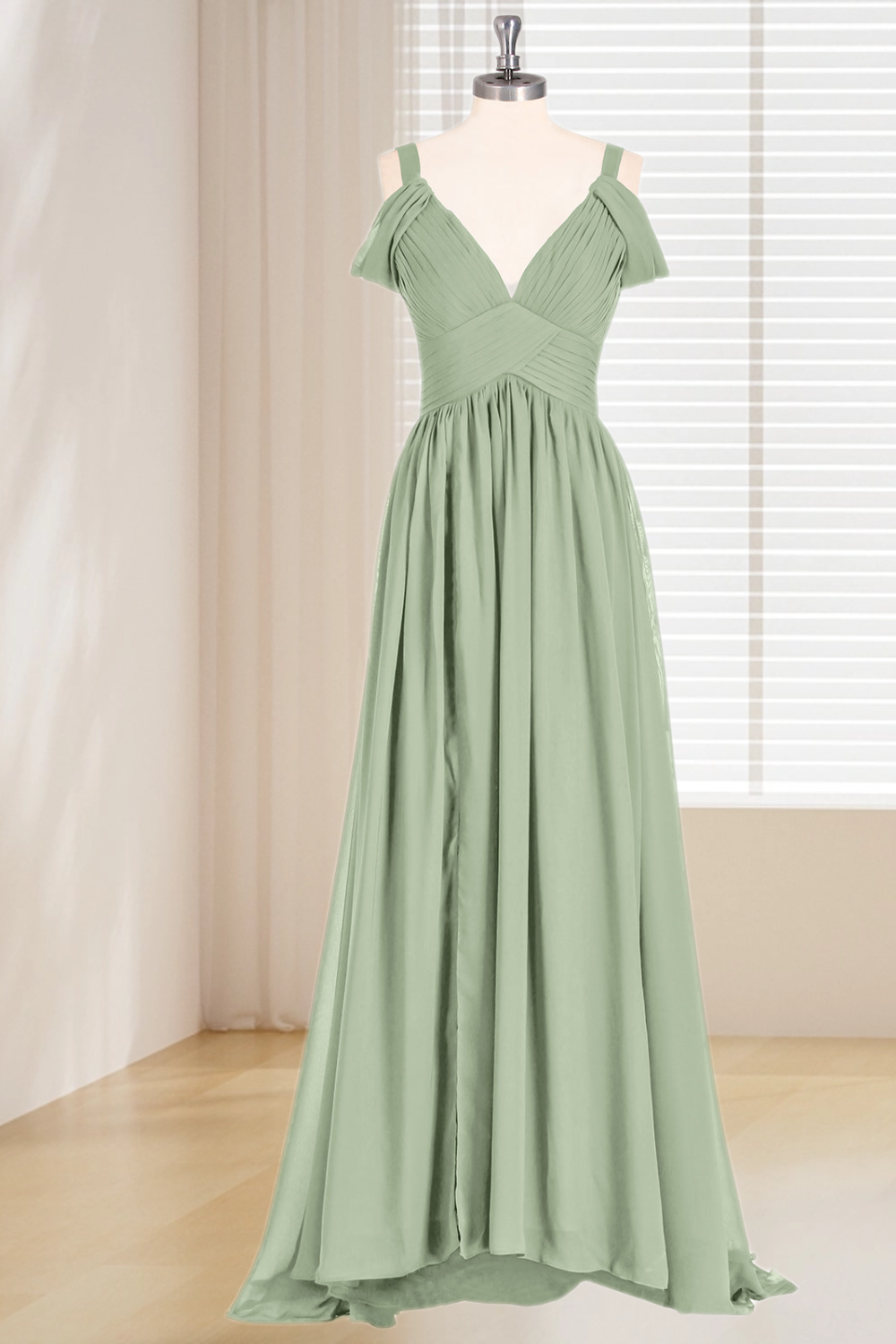 Dressime Plus Size Off The Shoulder Chiffon Bridesmaid Dress With Slit dressime