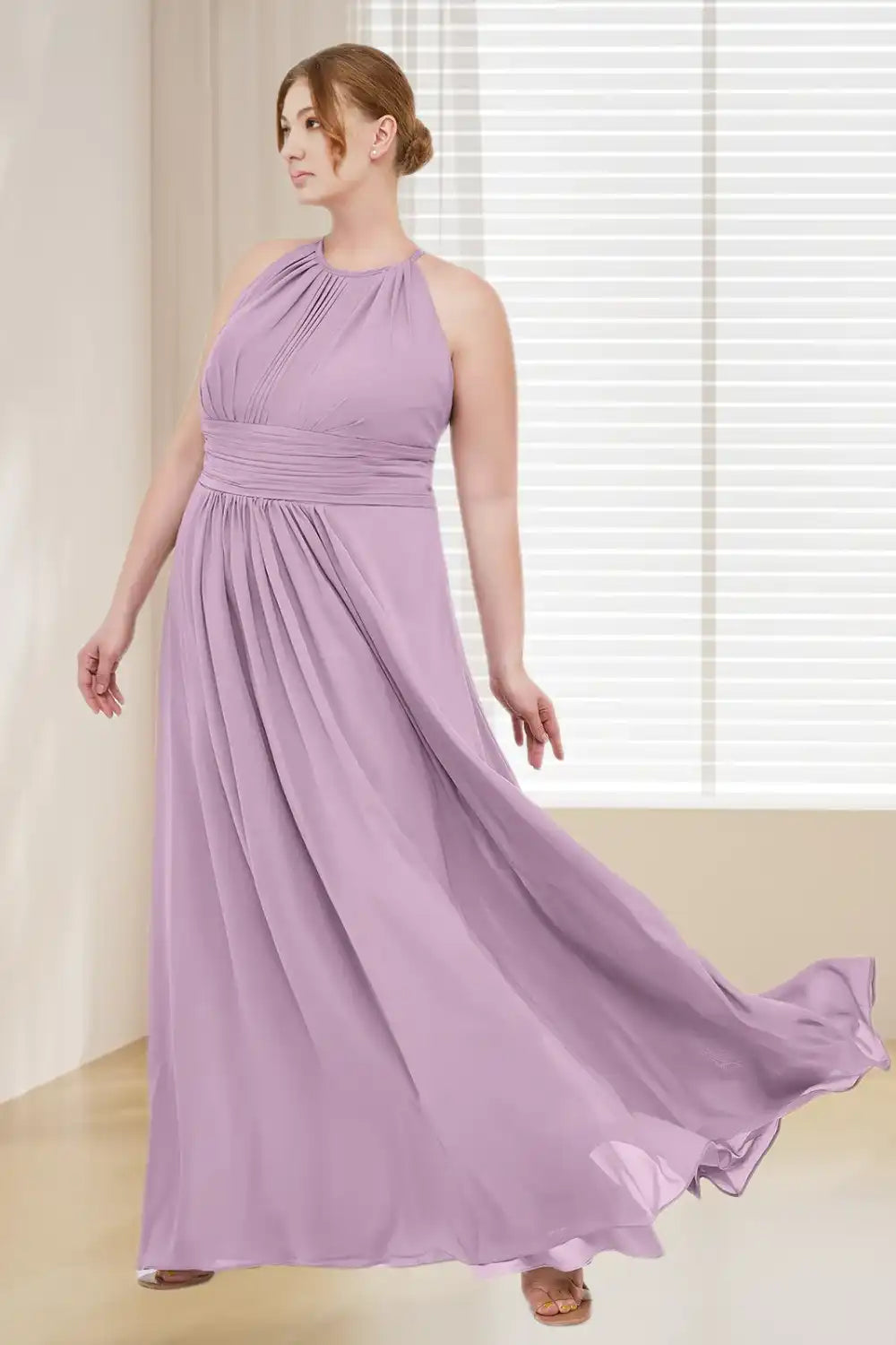 Dressime Plus Size Scoop Neck Chiffon Long Bridesmaid Dress dressime