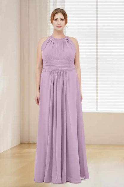 Dressime Plus Size Scoop Neck Chiffon Long Bridesmaid Dress dressime