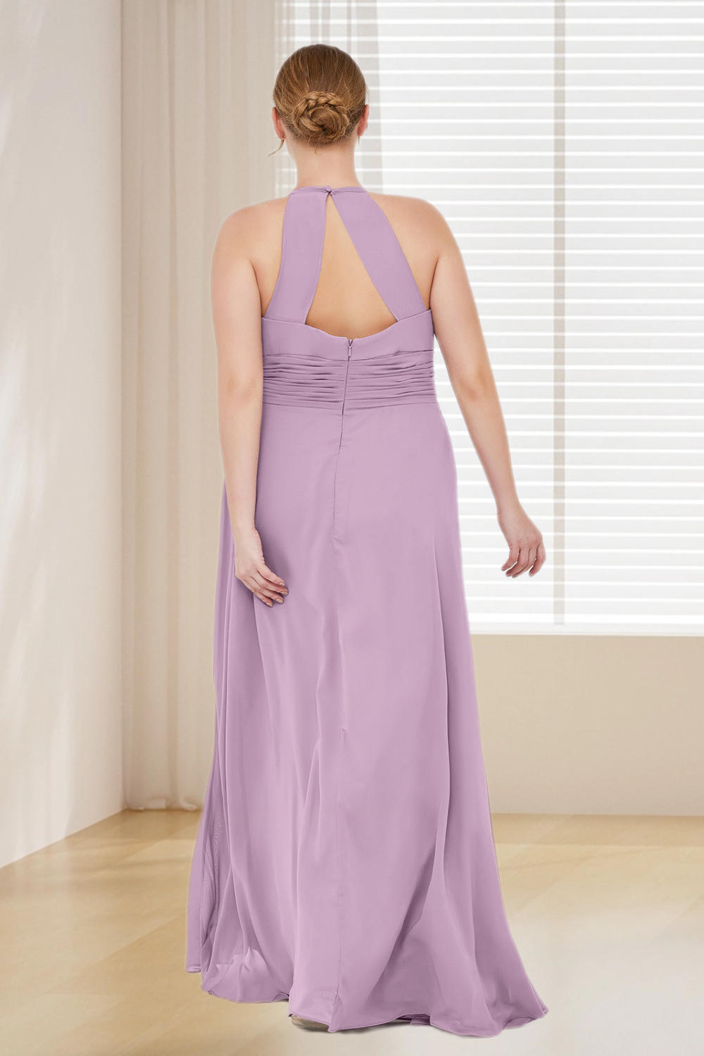 Dressime Plus Size Scoop Neck Chiffon Long Bridesmaid Dress dressime