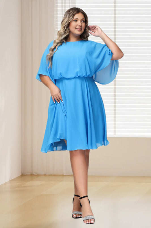 Dressime Plus Size Scoop Neck Flutter Sleeves Chiffon Short Bridesmaid Dress dressime