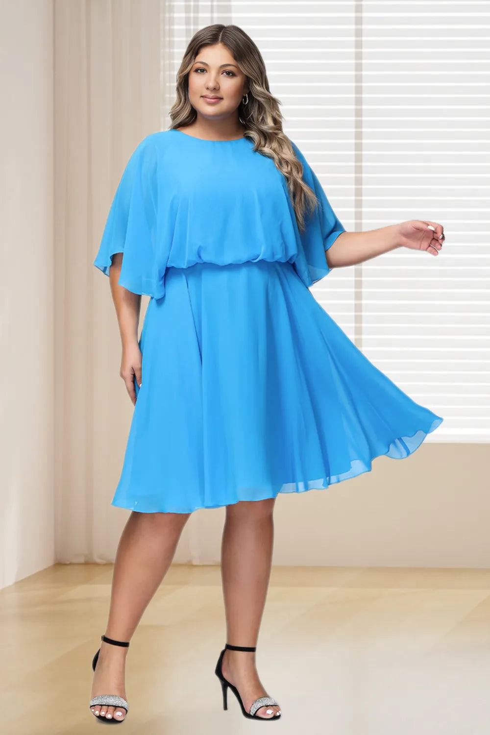 Dressime Plus Size Scoop Neck Flutter Sleeves Chiffon Short Bridesmaid Dress dressime